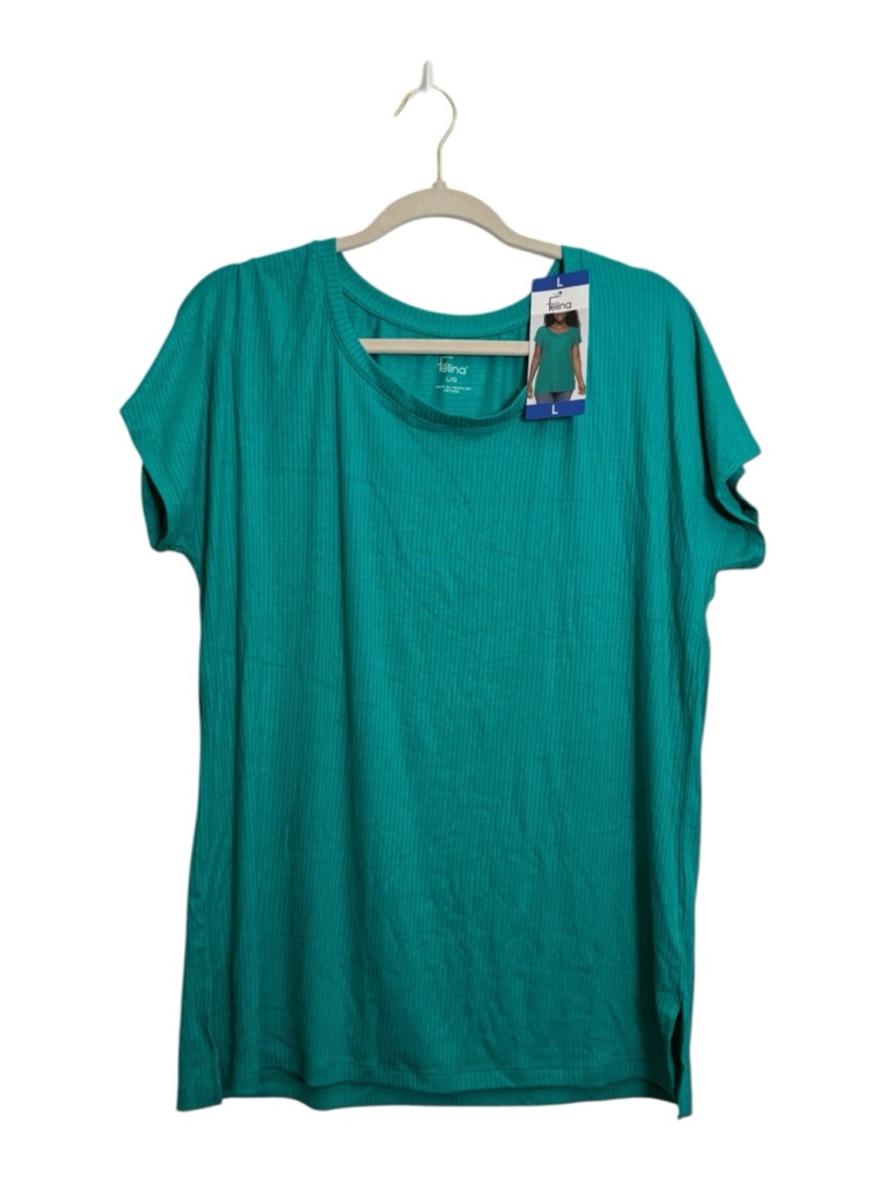 Felina Teal Short Sleeve Ribbed Tee L